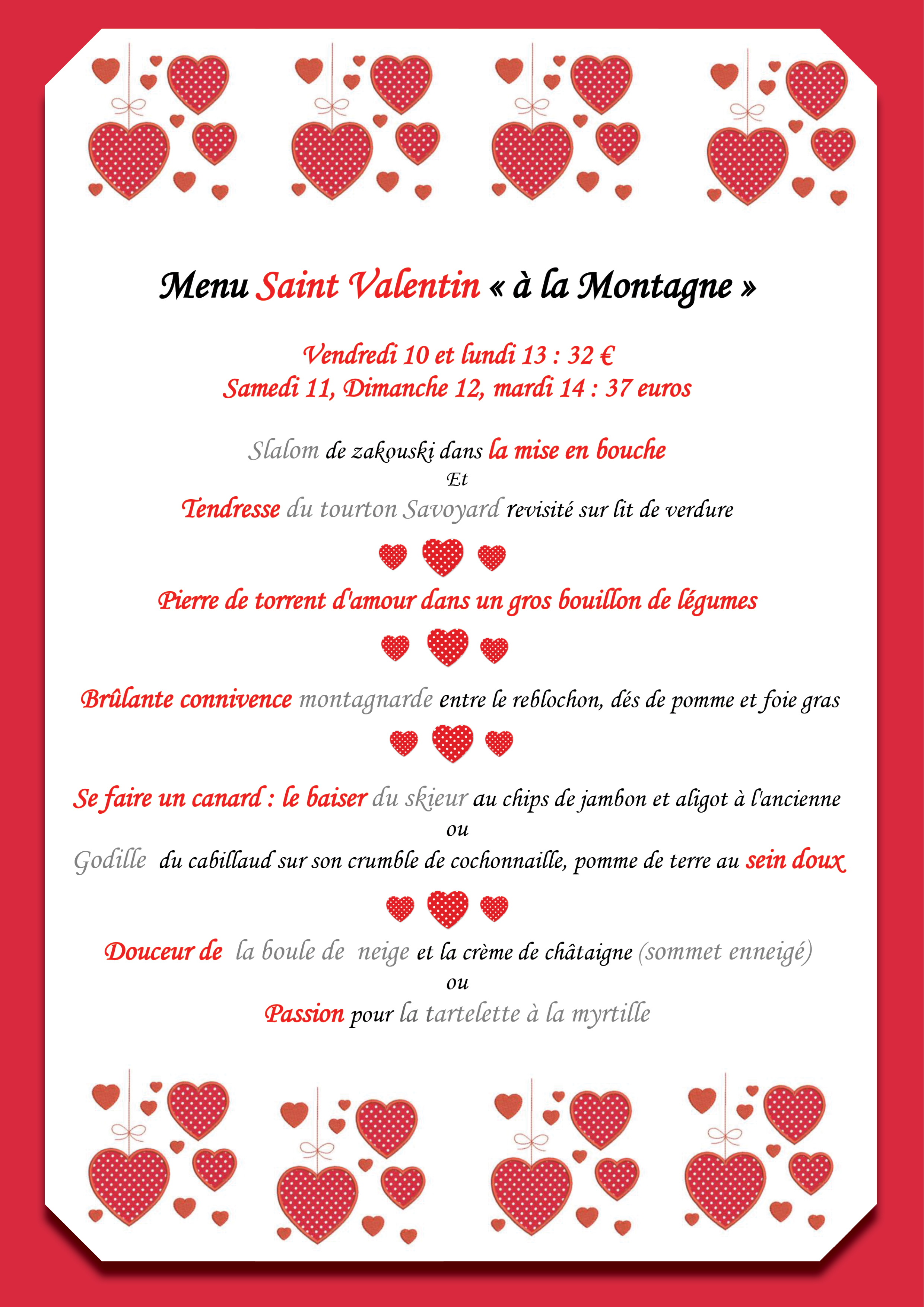 menu saint valentin tour d'argent